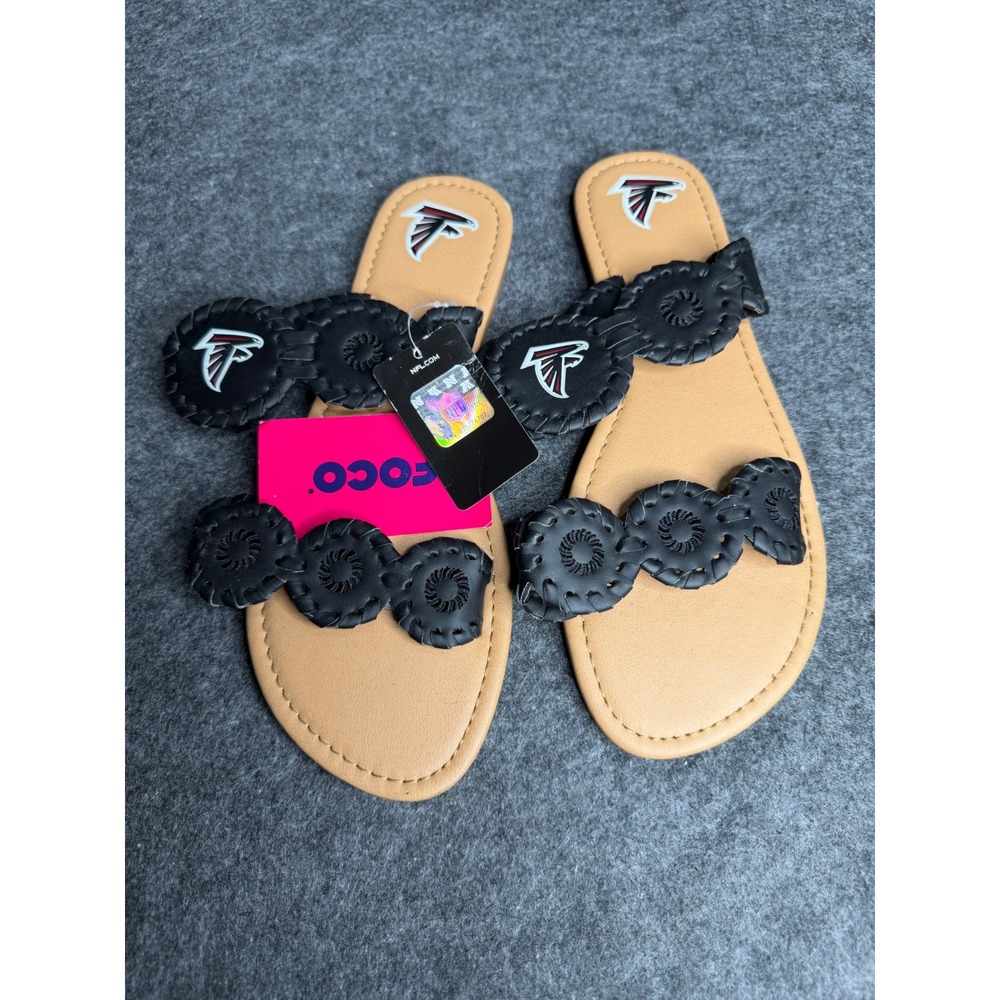 Atlanta Falcons NFL FOCO Womens XL Black Scalloped‎ Whipstitch Slide Sandals New